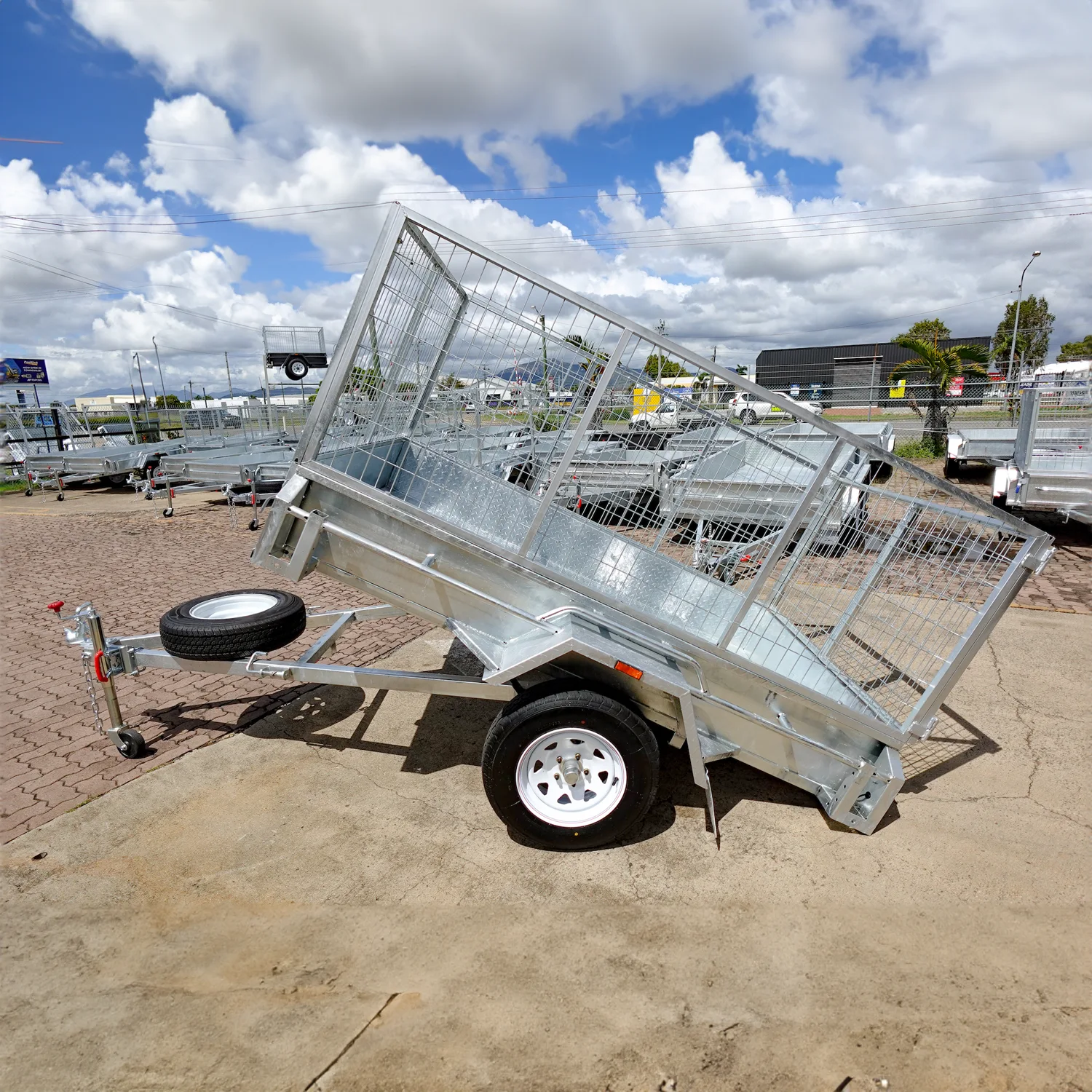 8x5 Single Axle Galvanised Cage Trailer with Manual Tilt