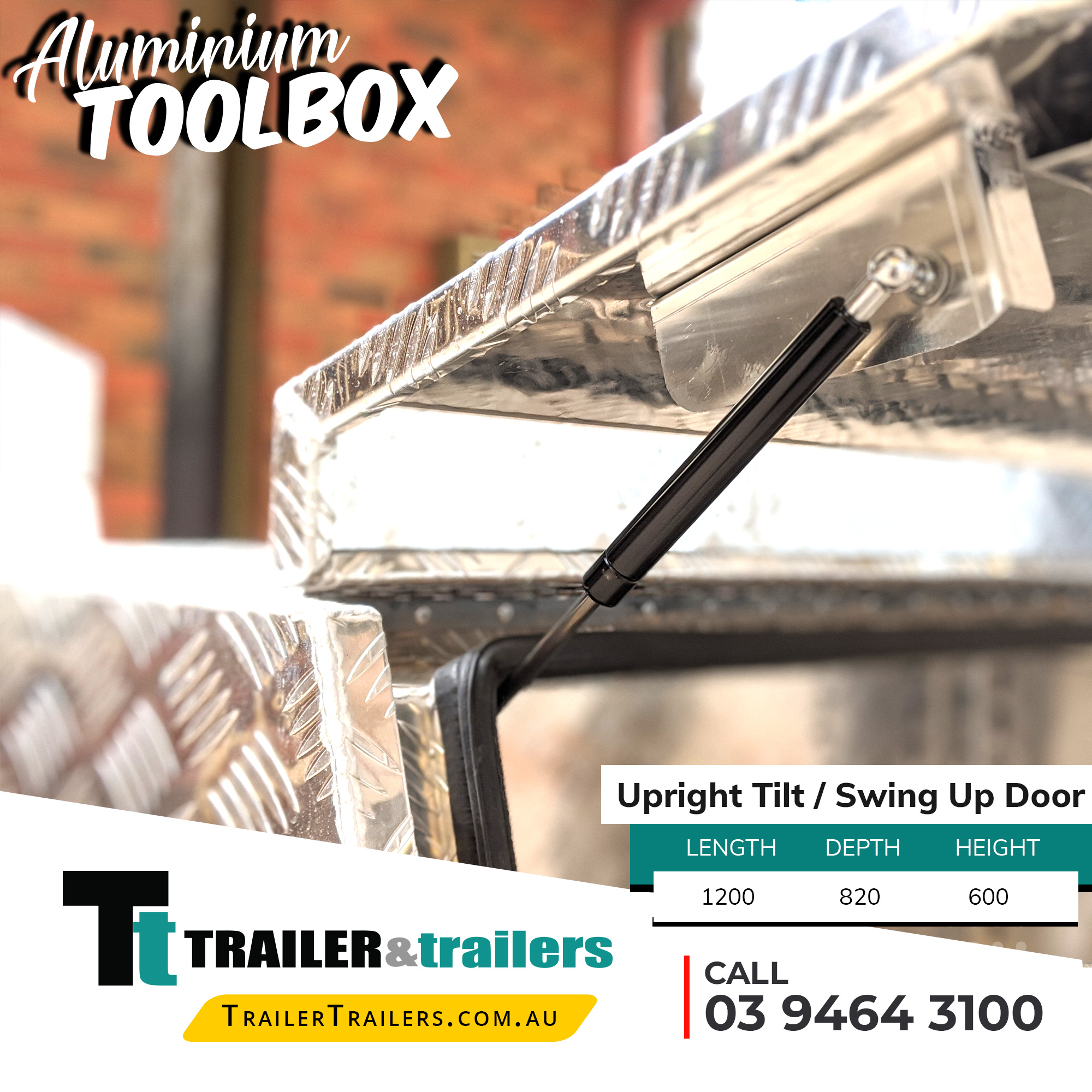 Upright Tilt with Swing Door Open Aluminium Toolbox for Sale Melbourne