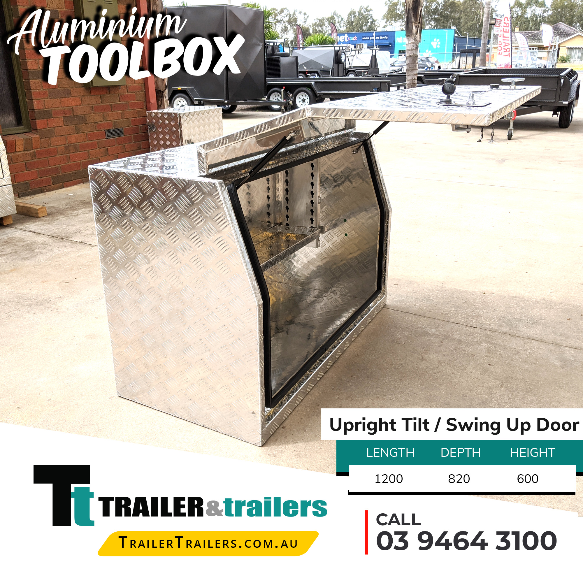 Upright Tilt with Swing Door Open Aluminium Toolbox for Sale Melbourne