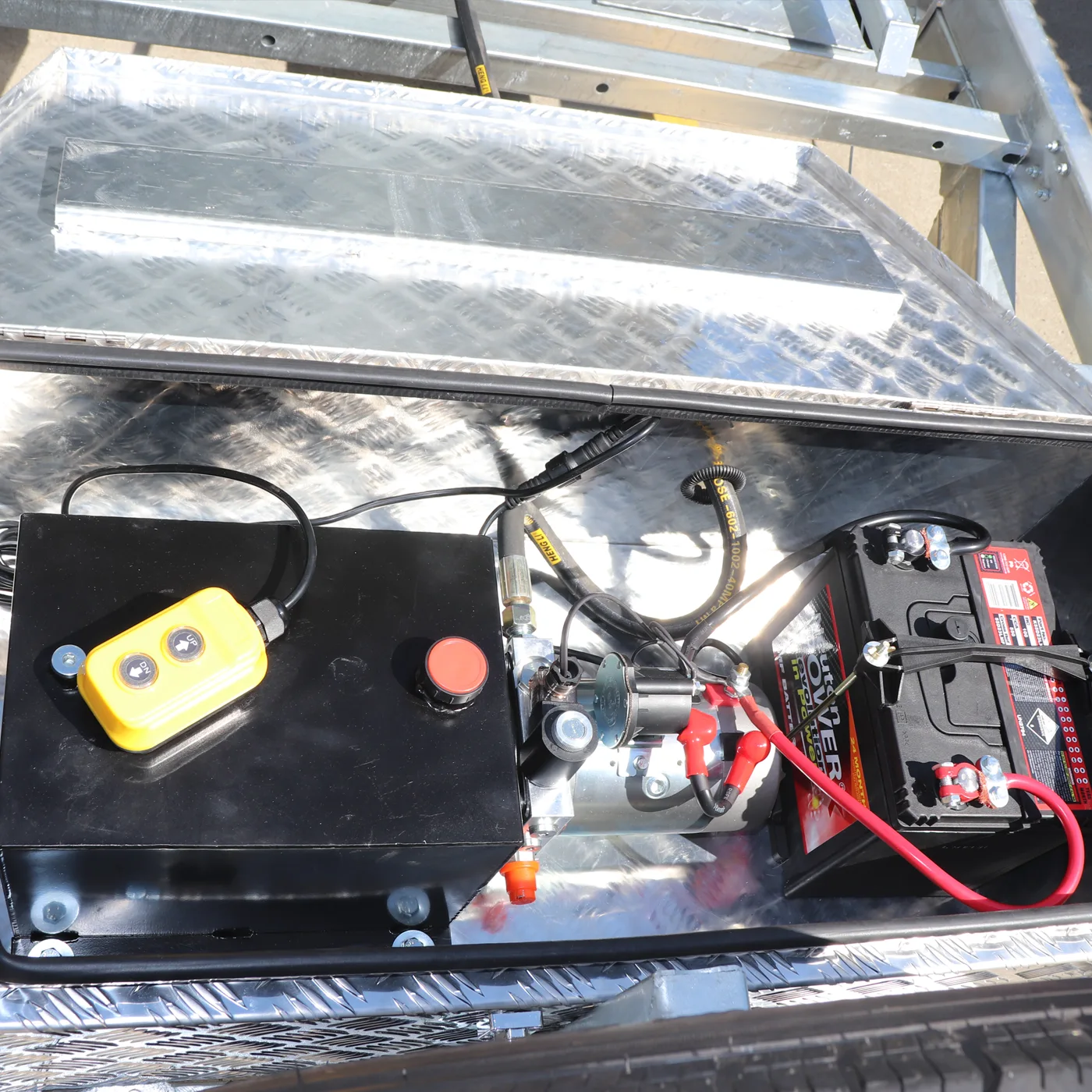 Tipping Remote & Battery in Toolbox of Hydraulic Tipper Trailer